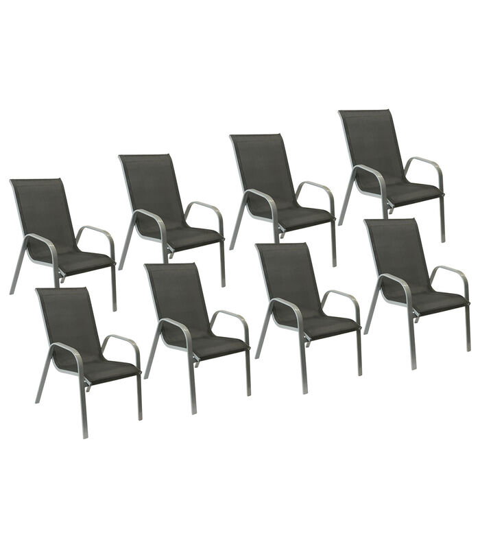 Set van 8 MARBELLA grijs textilene stoelen - grijs aluminium image number 0