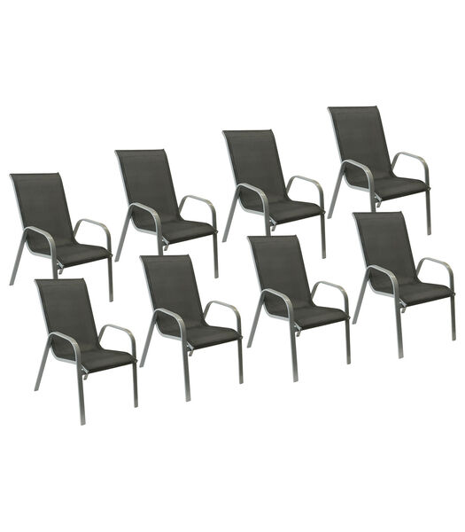 Set van 8 MARBELLA grijs textilene stoelen - grijs aluminium