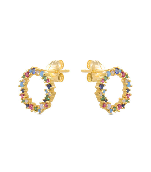 Boucles d'oreilles, Thilak en argent 925 et zircon multicolore plaqué or jaune 18 carats