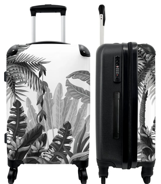 Bagage à main Valise avec 4 roues et serrure TSA (Vintage - Jungle - Feuilles - Plantes - Noir et blanc)