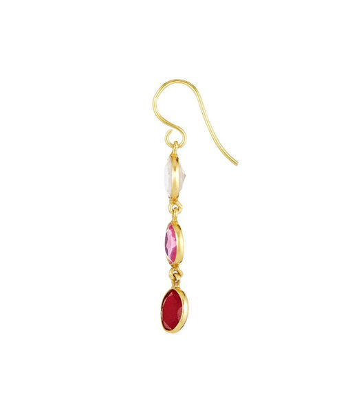 Boucles d'oreilles dorées montées d'un quartz rose et d'aventurine rose