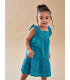 Wijd uitlopende jurk met bloemetjes, turquoise image number 1