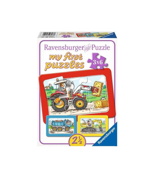 Graafmachine, tractor en kiepauto - My First puzzels - 3x6 stukjes - kinderpuzzel