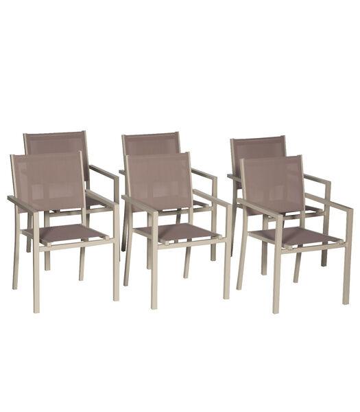 Lot de 6 chaises en aluminium taupe - textilène taupe