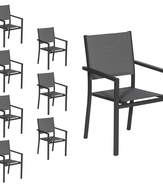 Lot de 8 chaises rembourrées en aluminium anthracite - textilène gris