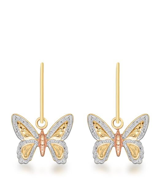 Boucles d'oreilles tricolores 9 carats avec papillon