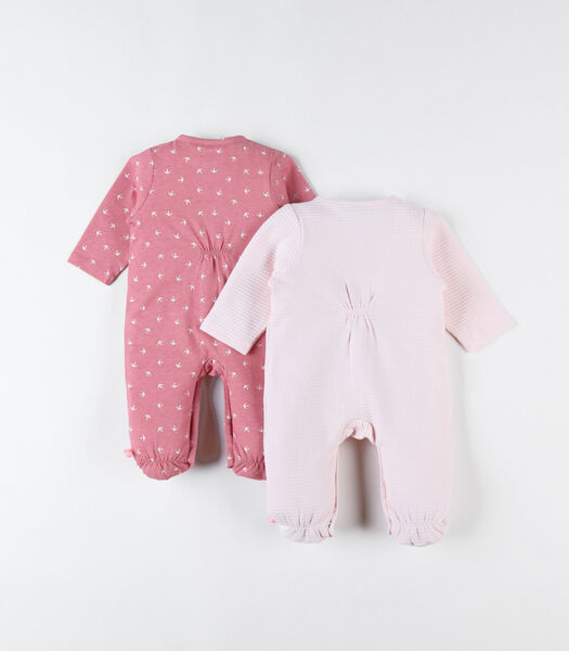 Set met 2 1-delige pyjamas, lichtroos/donkerroos