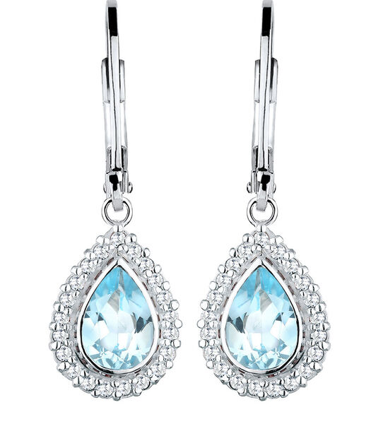 Oorbellen Dames Drop Feestelijk Elegant Met Cubic Zirconia Kristallen En Topaas Edelsteen Blauw In 925 Sterling Zilver
