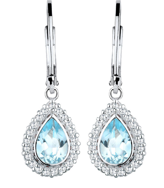 Oorbellen Dames Drop Feestelijk Elegant Met Cubic Zirconia Kristallen En Topaas Edelsteen Blauw In 925 Sterling Zilver image number 1