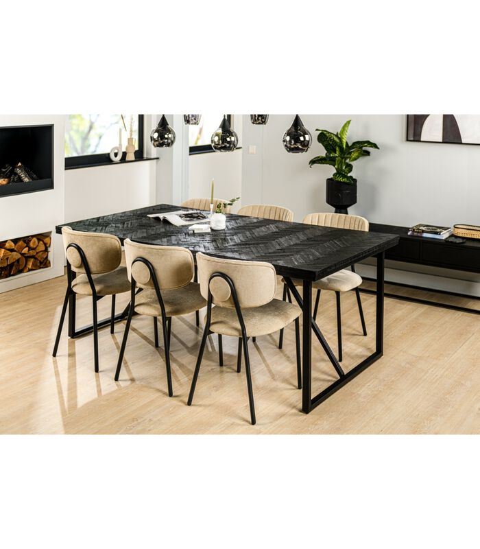 Herringbone - Eettafel - zwart - visgraat parket - metalen frame - rechthoek - 160x90 image number 2