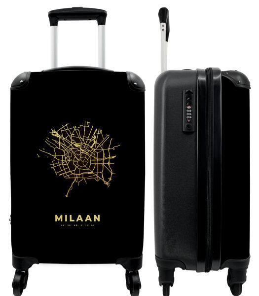 Valise spacieuse avec 4 roues et serrure TSA (Milan - Carte - Plan de ville - Or)