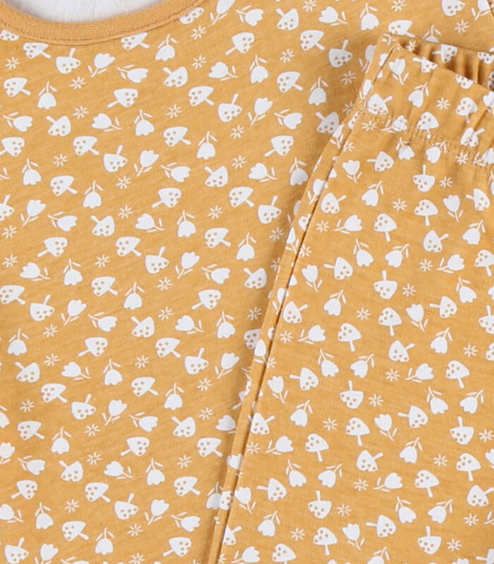 Jersey 2-delige pyjama met bloemetjes, mosterdgeel image number 4