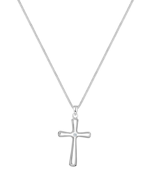 Halsketting Dames Kruis Hanger Klassieker Met Diamant (0,03 Ct) In 925 Sterling Zilver