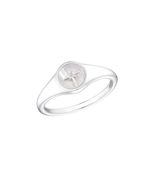 Ring voor dames, 925 sterling zilver, zirkonia synth., parelmoer ster