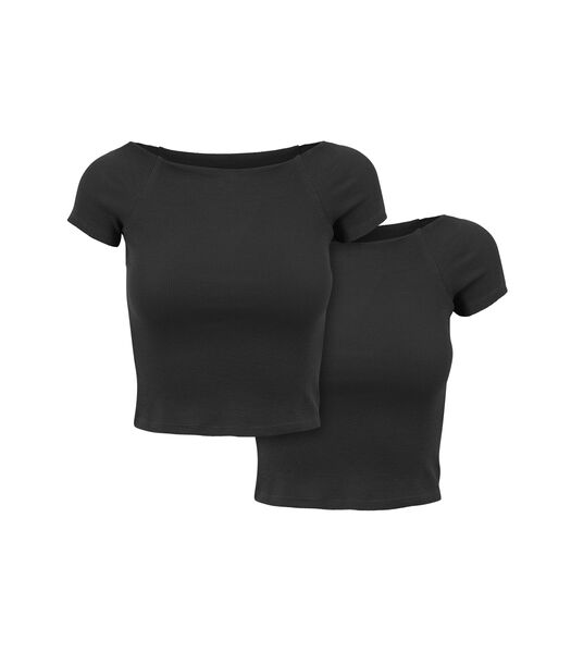 T-shirts met blote schouders en ribboorden (x2)