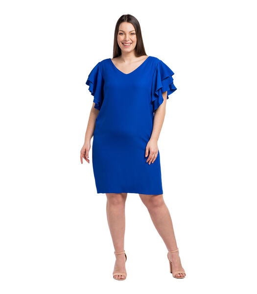 Eliana eenvoudige jurk met decoratieve mouwen, blauwblauw