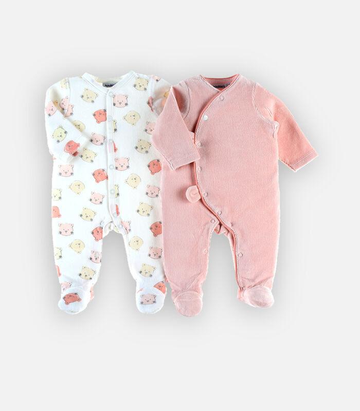 Set de 2 pyjamas dors-bien iconique en velours, écru/rose image number 0