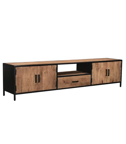 Omerta - TV-meubel - mangohout - naturel - 4 deuren - 1 lade - 1 nis - stalen frame - zwart gecoat