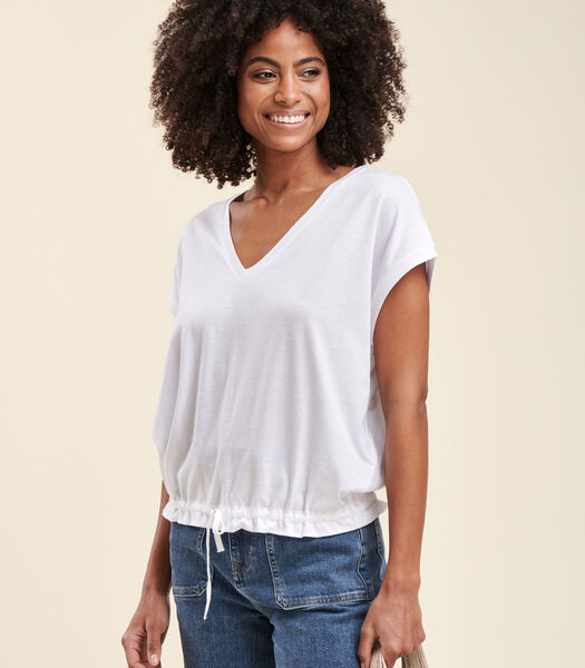 T-shirt blousant blanc en lyocell manches courtes