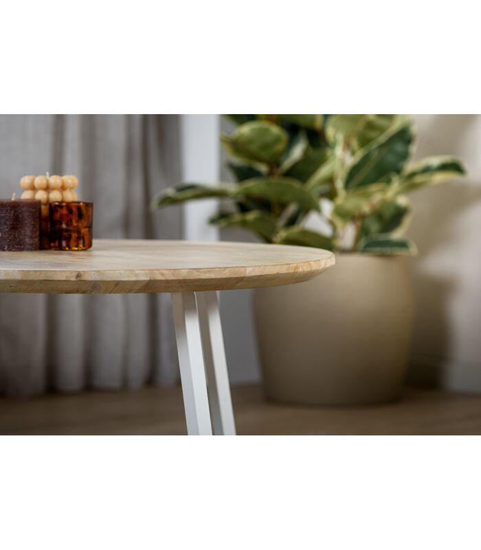 Offering - Table basse - ronde - manguier - naturel - pieds trapézoïdaux en acier blanc image number 3