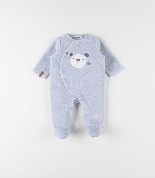 1-delige pyjama uit fluweel met beertje, grijs gemêleerd