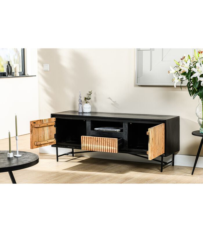 Viking - TV-meubel - 140cm - acacia - naturel - 2 deuren - 1 lade - 1 nis - staal - zwart image number 3