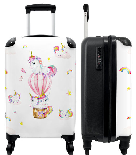 Handbagage Koffer met 4 wielen en TSA slot (Unicorn - Regenboog - Luchtballon - Sterren - Roze - Meiden)