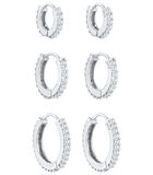 Boucles D'oreilles Créoles Pour Femmes Set De 3 Élégantes Avec Cristaux De Zirconium En Argent Sterling 925 Rhodié image number 3