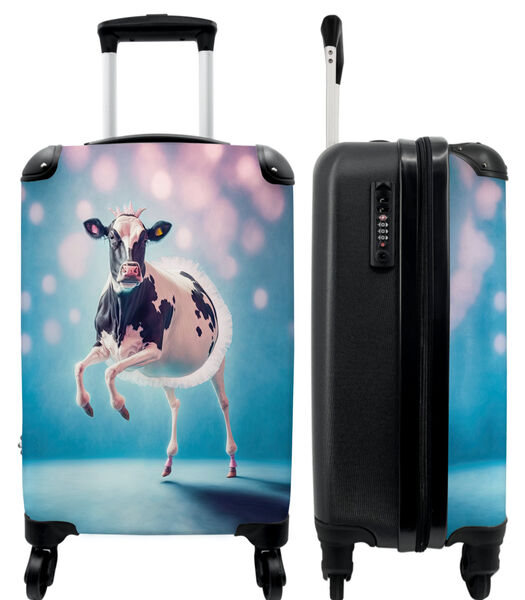 Valise spacieuse avec 4 roues et serrure TSA (Vache - Couronne - Ballet - Bleu - Rose)