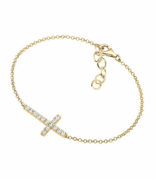 Bracelet Femmes Symbole Croix Classique Avec Cristaux En Argent Sterling 925 Plaqué Or