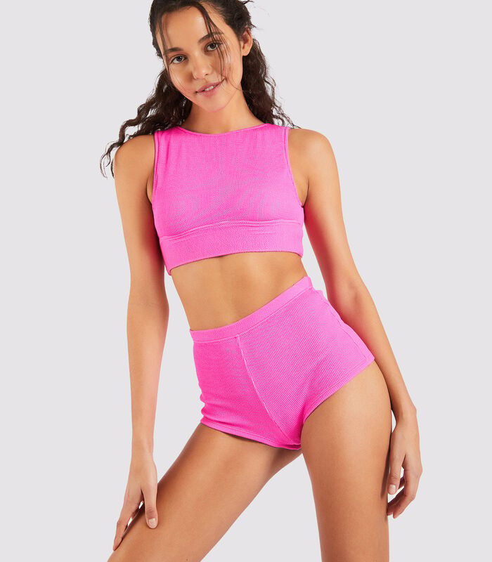 Roze bikinibroekje met hoge taille en kreukeffect Naza Scrunchy image number 2