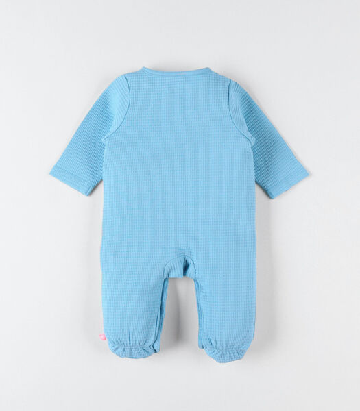 Gewaffeld jersey 1-delige pyjama met neushoornprint, blauw