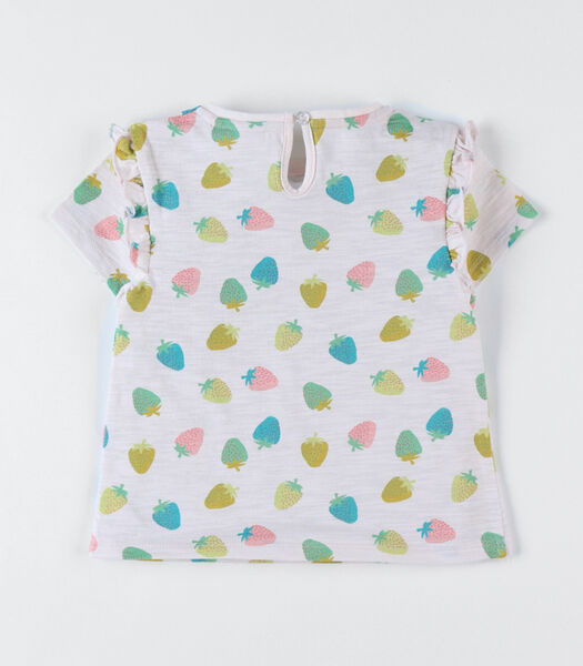 T-shirt imprimé fraise à courtes manches, multicolore