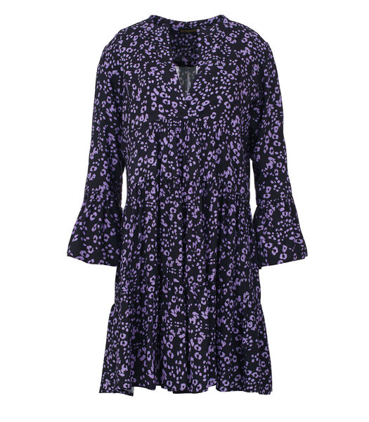 Robe trapèze Violet et Noir à manches cloche