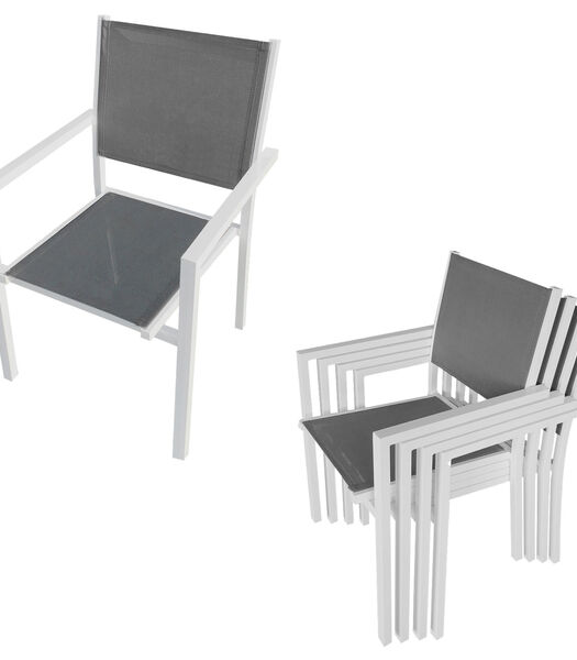 FIRENZE grijs textilene uittrekbare tuinset 8 zitplaatsen - wit aluminium
