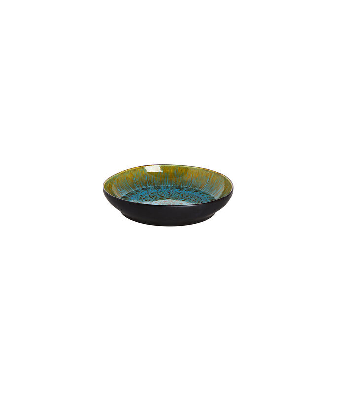 Bord diep Lotus 21 cm Turquoise Zwart Stoneware 6 stuks image number 1