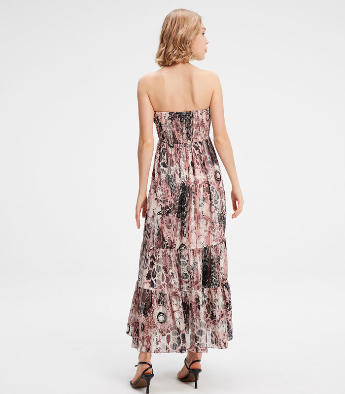Strapless jurk van chiffon met abstracte bloemenprint image number 3