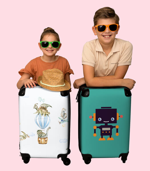 Handbagage Koffer met 4 wielen en TSA slot (Dinosaurus - Luchtballon - Jongen - Kids - Vliegtuig - Sterren)