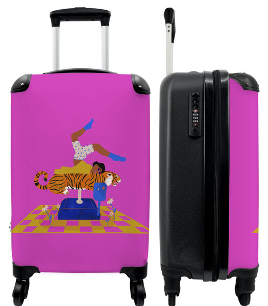 Valise spacieuse avec 4 roues et serrure TSA (Abstrait - Rose - Femme - Tigre)