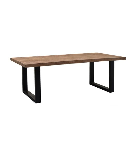 Omerta - Table de salle à manger - rectangulaire - 200cm - bois de manguier - naturel - pied en U en acier - laqué noir