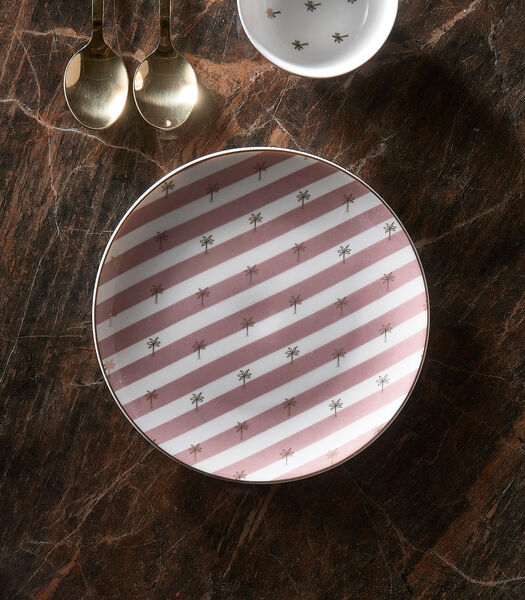 Riviera Maison Gebaksbord 17 cm - Palm Breeze Cake Plate - Roze Wit - Porselein