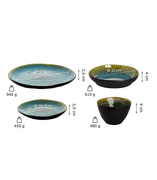 Serviesset Lotus Stoneware 6 persoons 24delig Turquoise