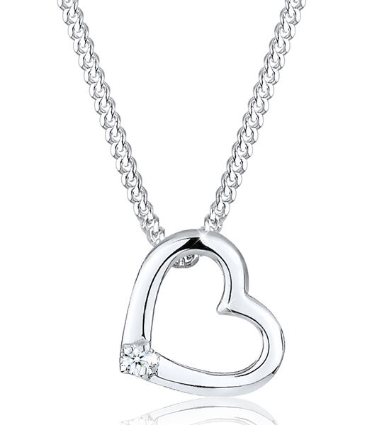 Collier Femmes Pendentif Coeur Amour Délicat Avec Diamant (0.015 Ct.) En Argent Sterling 925