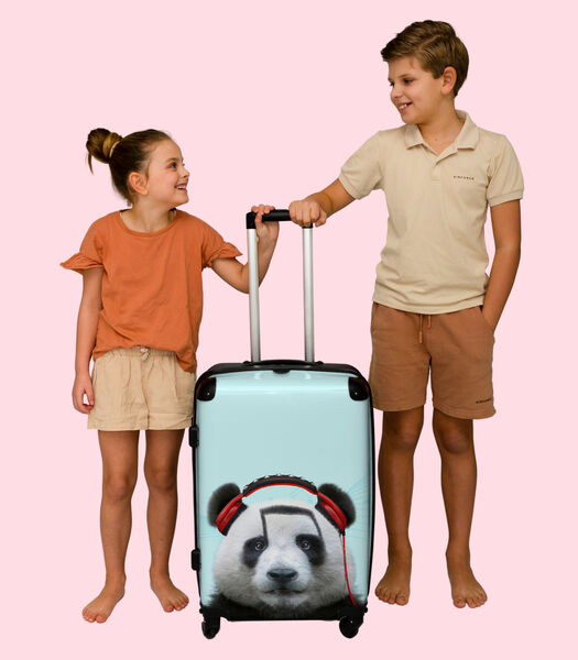 Bagage à main Valise avec 4 roues et serrure TSA (Panda - Casque d'écoute - Animal - Notes de musique - Rouge)