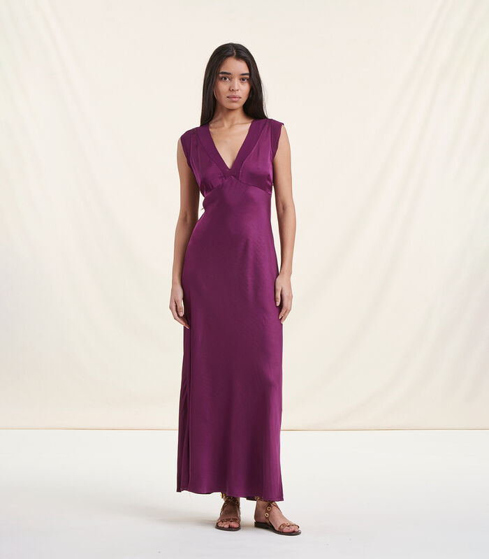 Lange paarse jurk van satijnviscose image number 1