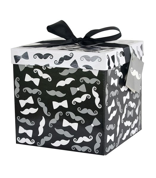 Boîte cadeau avec nœud - Motifs moustaches