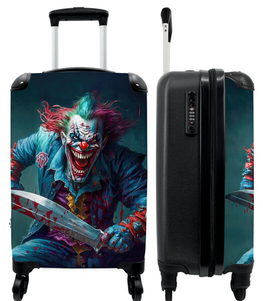 Valise spacieuse avec 4 roues et serrure TSA (Clown - Horreur - Couteau - Vêtements - Portrait)