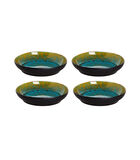 Bord diep Lotus 21 cm Turquoise Zwart Stoneware 4 stuks image number 0