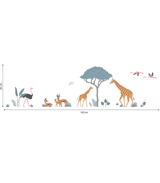 TANZIANIË - Savanne dieren stickers - Giraffe, gazelle, struisvogel