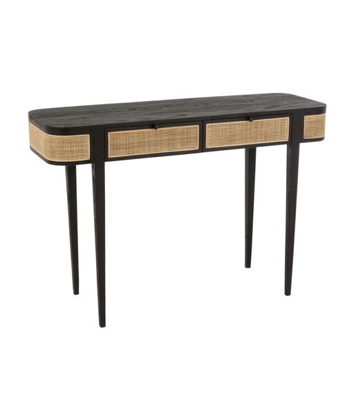 Rotan - Table d'appoint - bois - rotin - noir - naturel - 2 tiroirs - 4 pieds hauts